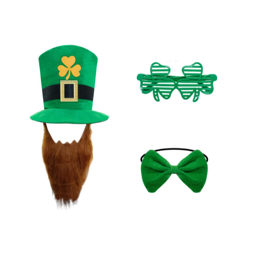 

St. Patrick s Day Leprechaun Green Hat with Beard Costume Accessory Party Costume Suit Hat Bow Tie Beard Necklace Accessory Option 1