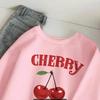 Women's Autumn Cherry Print White Round Neck Long Sleeve Loose Hoodie