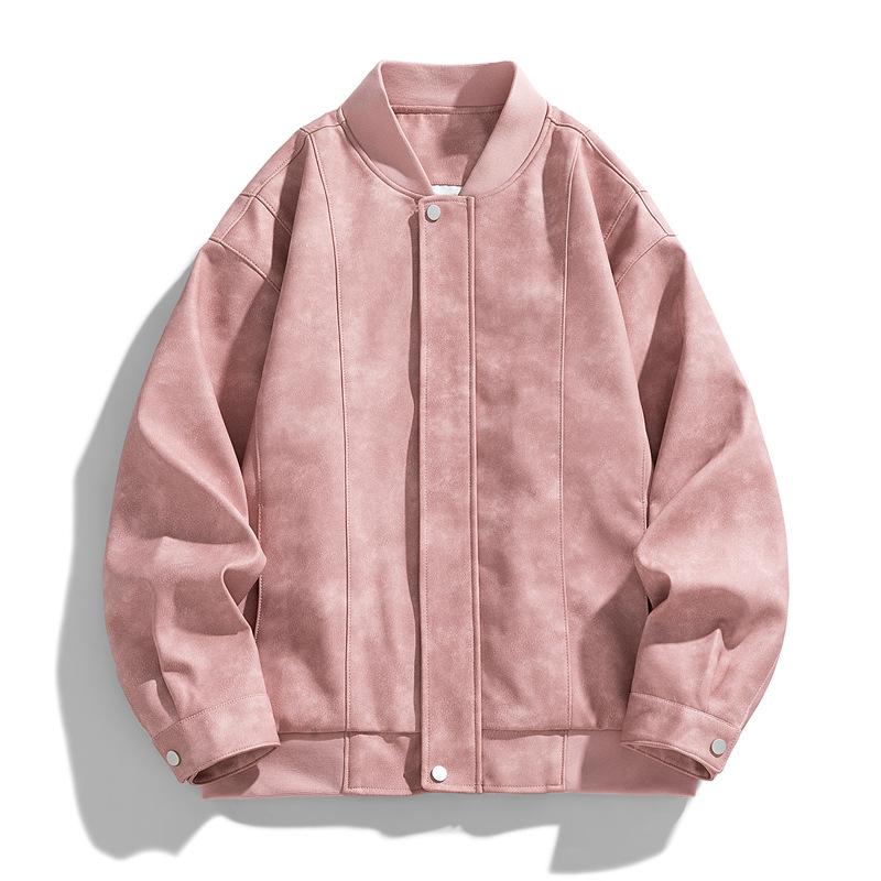 Jacket Men's Spring Trend PU Men's Retro Baseball Collar Clothes Casual Men's Leather Jacket Solid Color Loose Jacket