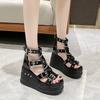 Comemore 10Cm Wedges High Heels Height Increasing Peep Toe Shoes Heel Shoe  Gothic Buckle Platform Sandals Women Cool Boots