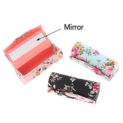 Lippenstifthülle Mini-Spiegel Lippenstiftbox Blumenmuster Retro Bestickter Schmuckhalter Damen Beauty Make-up Aufbewahrung Mode Geschenk