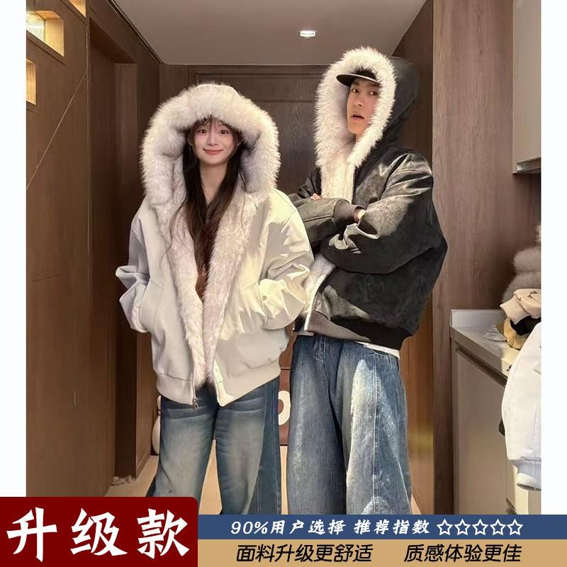 Mens Oversized Hooded Puffer Jacket With Faux Fur Collar Winter Warm Thick Cotton Coat Couples