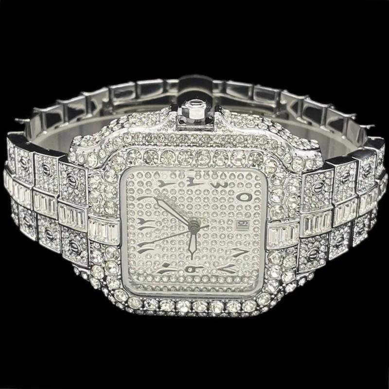 Hip Hop Square Quartz Watch Men Full Arabic Scale Fashion Wristwatch