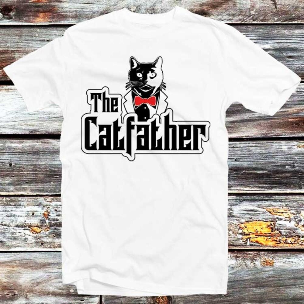 

230GSM 100% Cotton T-Shirt The Catfather Funny Joke Design Godfather Parody Animal Lover Pet Cat Kitten T Shirt Retro Cool Gift Mens Womens Unisex Ani XS белый
