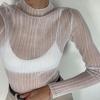Long-Sleeve Mesh See-Through High-Neck Slim-Fit Women's Top