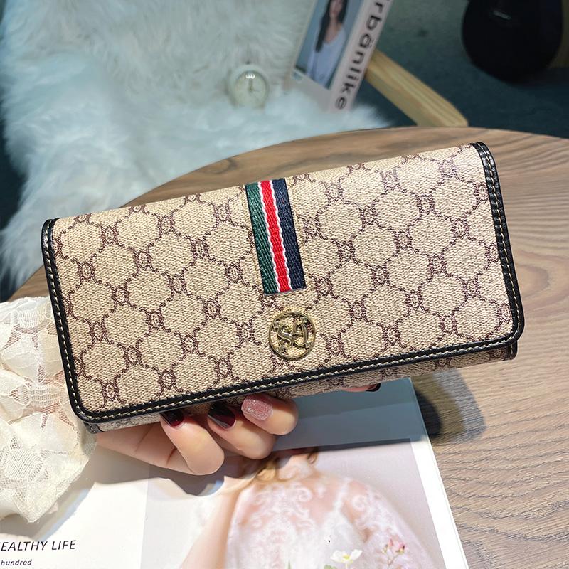 Echtes Leder Damen Geldbörsen Lange Geldbörse Triumphbogen Damen Geldbörse Mit Streifenband Hohe Kapazität Rindsleder Clutch