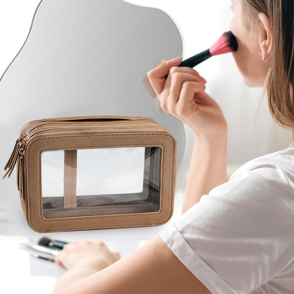 Transparent Women s Toiletry Bag Business Travel Waterproof Storage Large Capacity Handheld PU Double Layer Cosmetic Bag