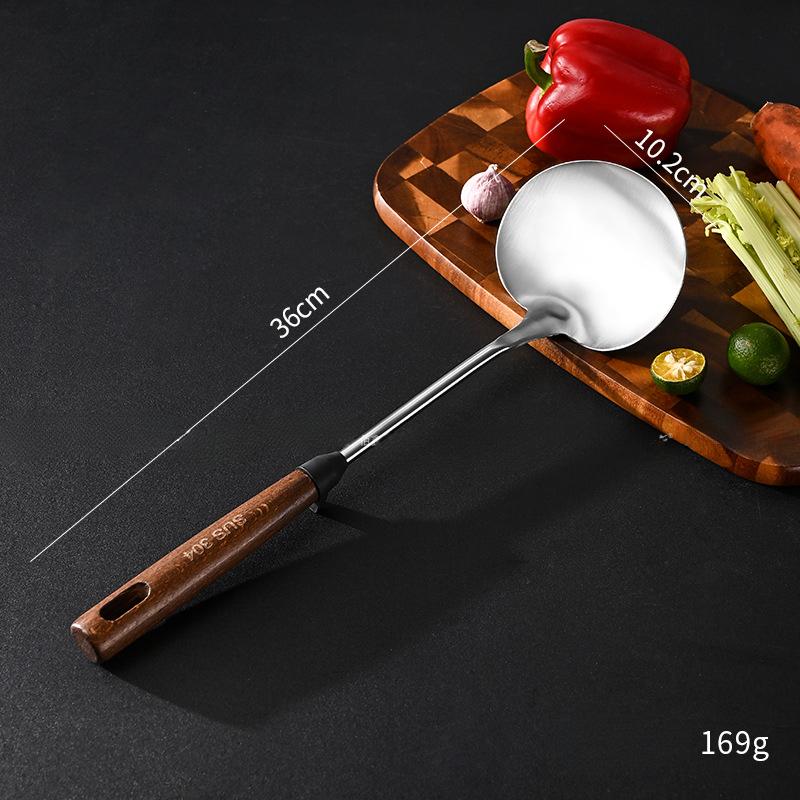 304 Stainless Steel Spatula Ladle Skimmer Set Vintage Wooden Handle High Temp Resistant Kitchen Cooking Utensils