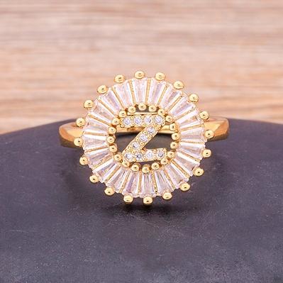 

Hot Sale Fashion Luxury Initial 26 Alphabet Adjustable Gold Color Zircon A-Z Letter Ring Statement Name Jewelry Gift For Women