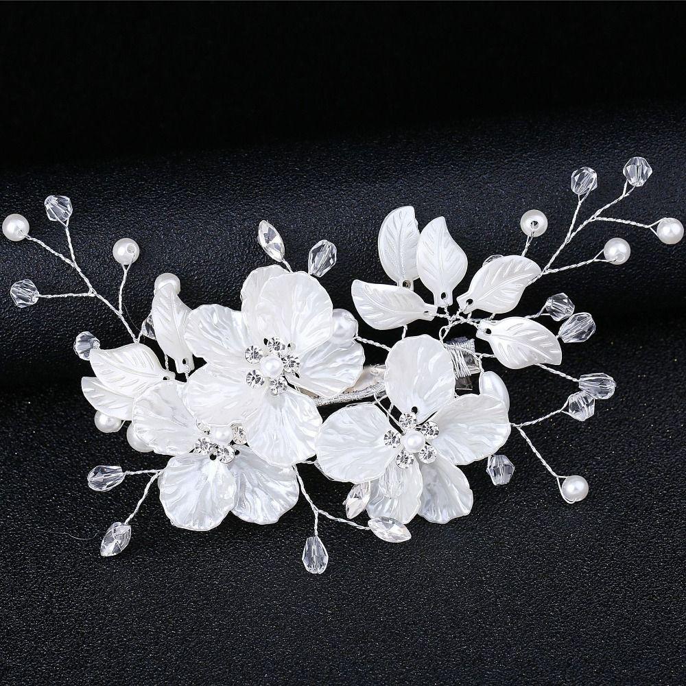 Crystal Pearl Flower Hair Pin Elegant Bridesmaid Tiara Trendy Floral Style Barrettes for Women