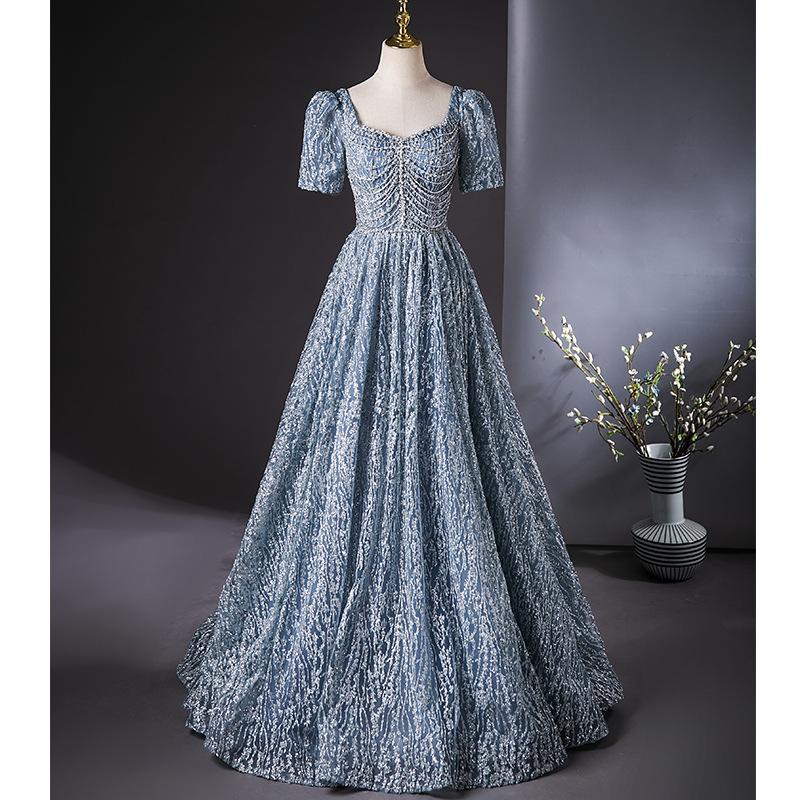 Haute couture evening dress host sequins 1011 new annual meeting dress temperament high-end light luxury art test performance clothes
