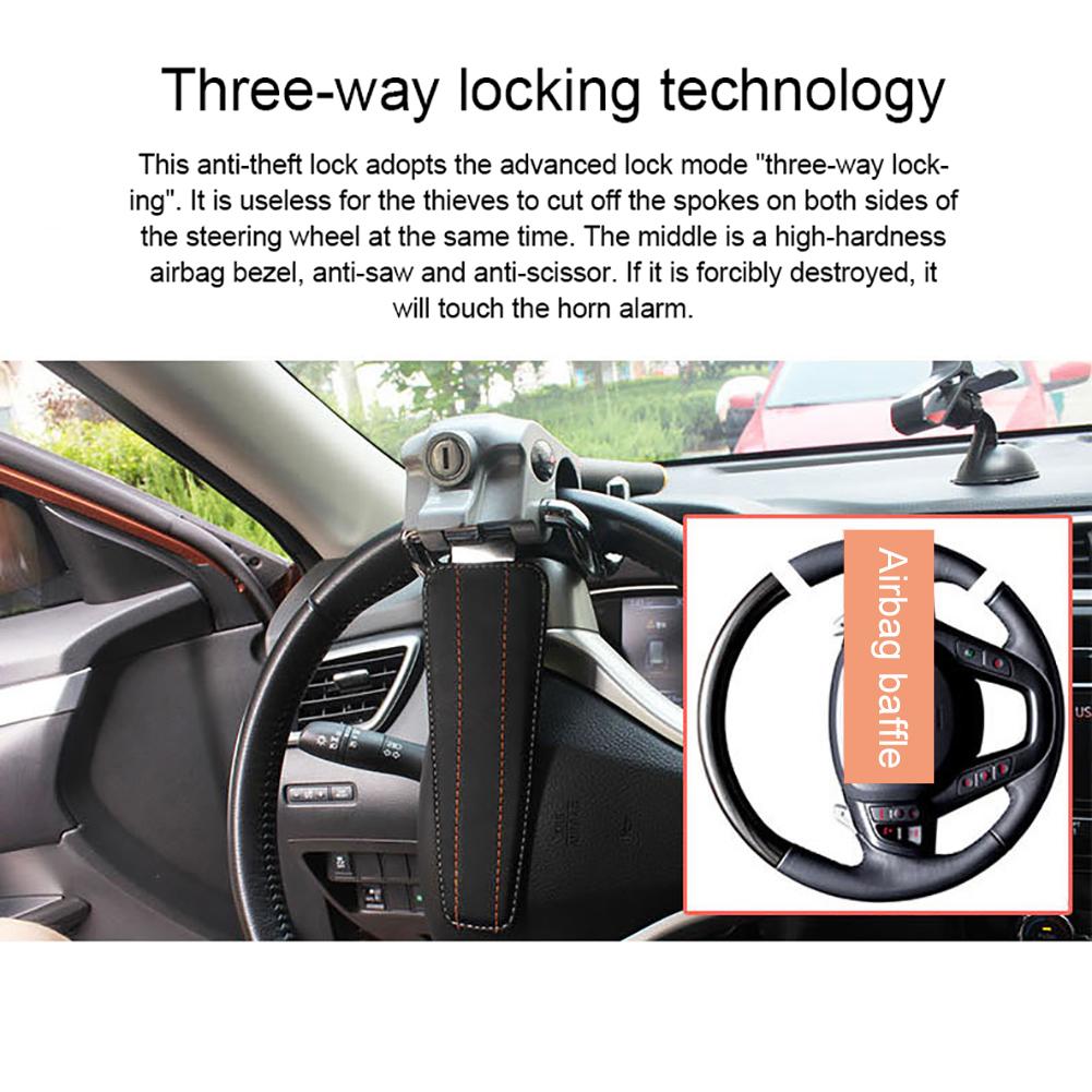 Foldable Three Direction Vehicle Car Lock Top Mount Steering Wheel Lock Anti Theft Security Airbag Lock With Keys