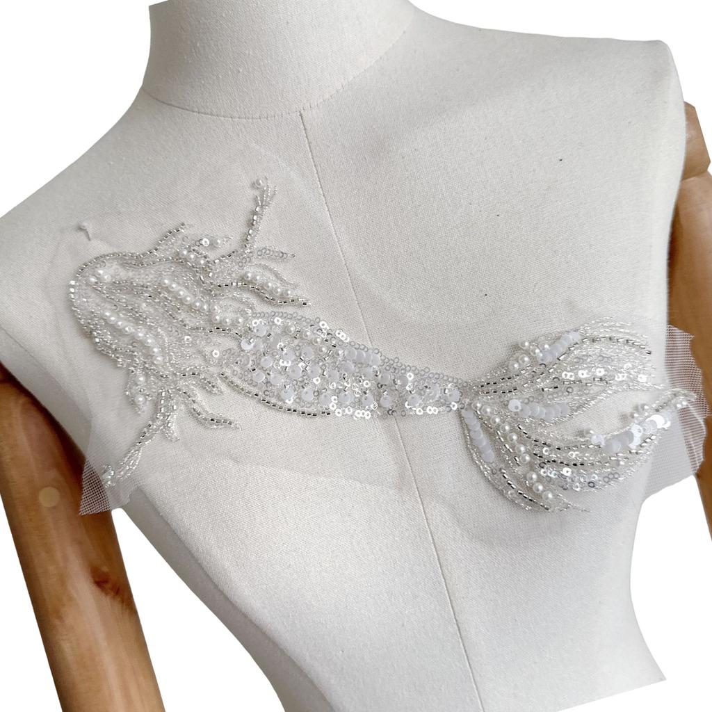 Embroidery Sequins Lace Applique Sewing On Embroidered Patched Wedding Dress Applique for Clothing Wedding Gown Dress