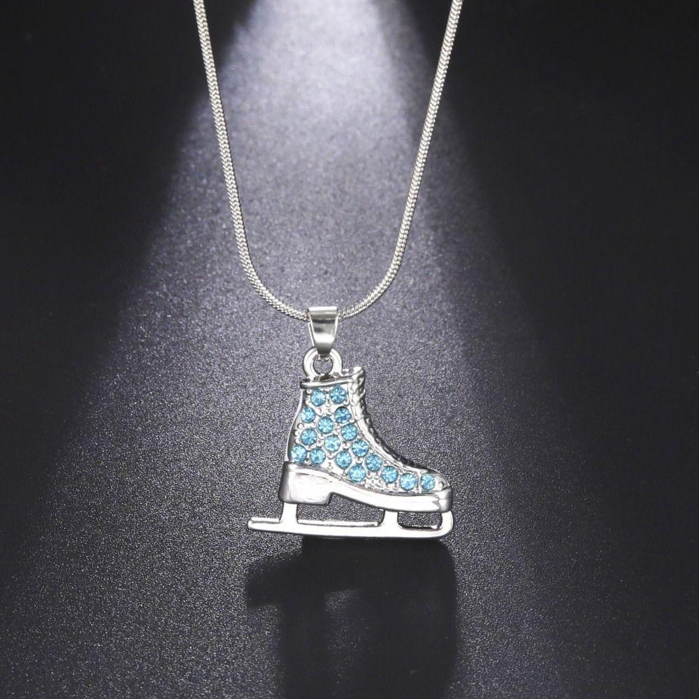 Snake Chain Ice Skate Shoe Necklace Choker Winter Sliver Color Ice Skate Pendant Colorful 3D Crystal Figure Skating Pendant