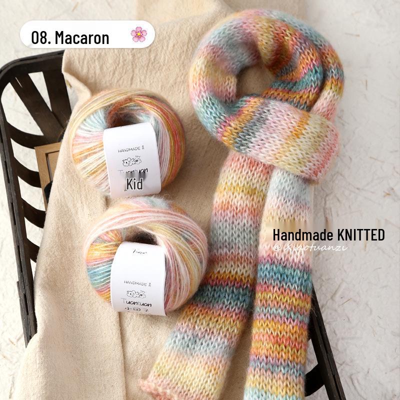Silk Gradient Rainbow Mohair Yarn Pack for Hand-knitted Scarf/Shawl