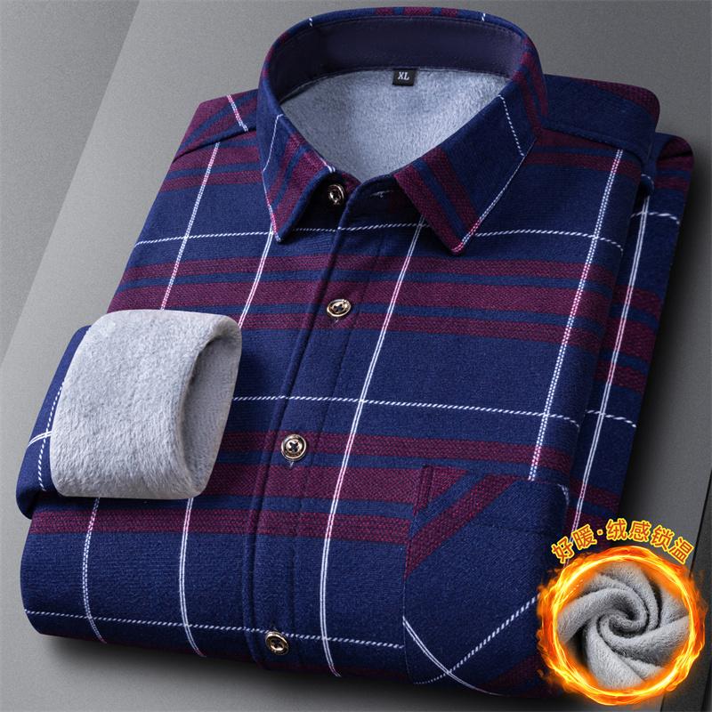 New Fashion Men's Double-sided Fleece Shirt Long Sleeve Thickened Autumn Winter Plaid Print Versatile Casual Daily Home Big 6XL