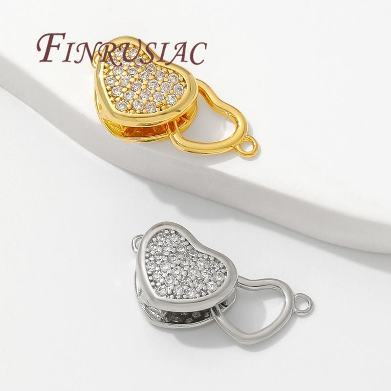 18K Gold Plated Connectors For Jewelry,Brass with Zircon Heart Clasps For Bracelets Accessories,DIY Jewelry Necklace Clasp