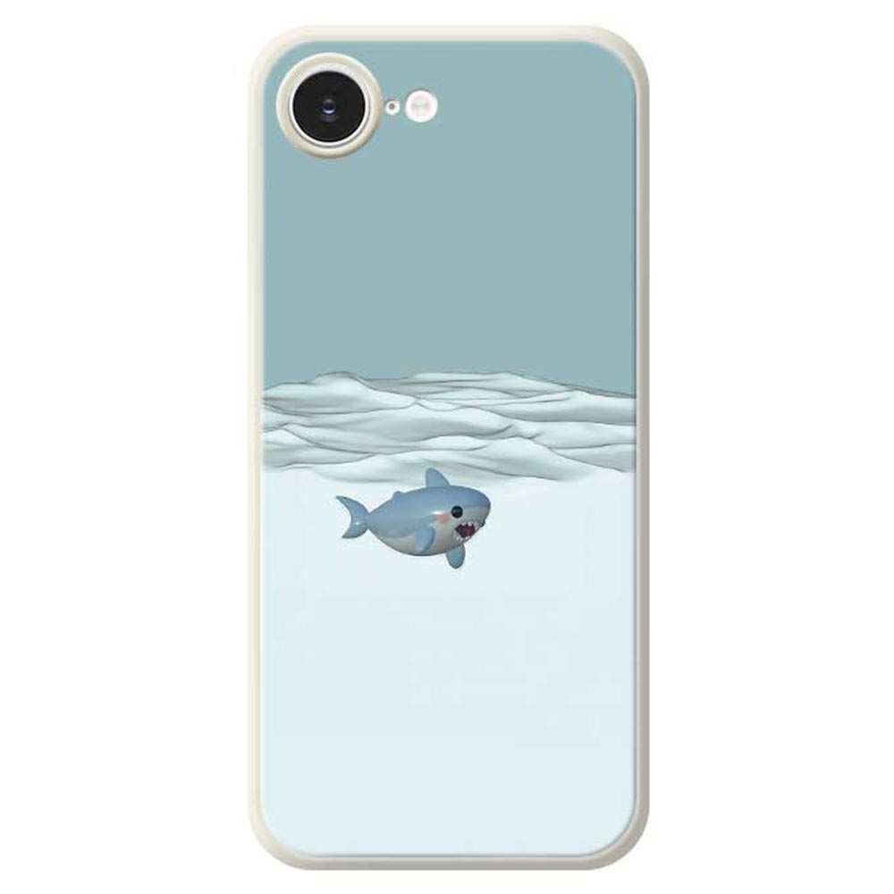 

For iPhone 16e Case Cute Shark Pattern Printing Straight Edge TPU Phone Back Cover Beige