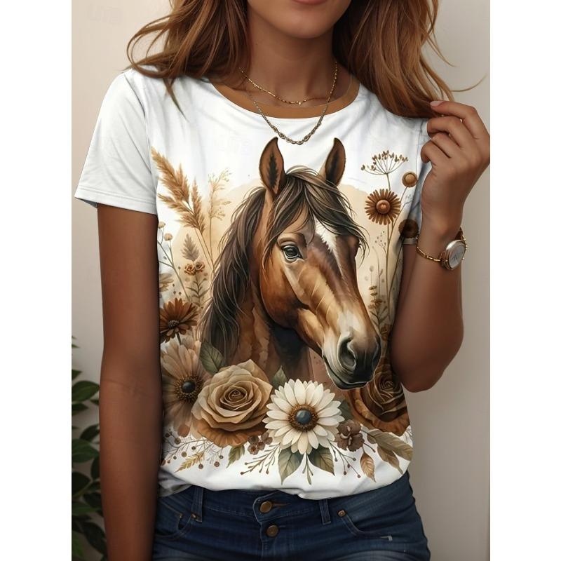 Damen T-Shirt,3D-Druck,O-Ausschnitt,Kurzarm,Casual,Leichtes Oberteil,frisch,Hip Hop ,Große Größe,Mode