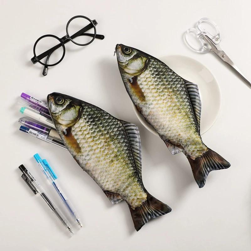 Jianwu Creative Simulated Salted Fish Pencil Case Large Capacity Pencils Pouch Bag Funny School Pencil Cases Stationery Supplies