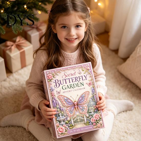 Holiday Decorative Figures Beautiful Butterflies Advent Calendar 2026, 24 Day Countdown Box Expectation Building Gift with 2D Acrylic Butterfly