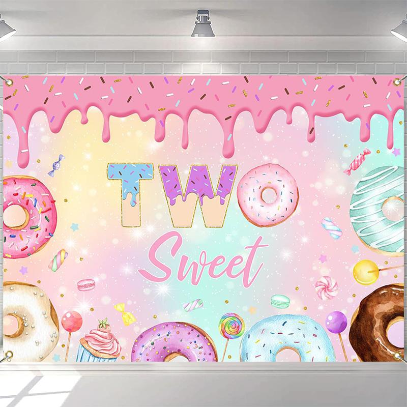 LS Photography Backdrop Custom Sweet 1st Birthday Donut Candy Lollipop Decor Kid Birthday Party Cake Smash Photo Backdrop Studio