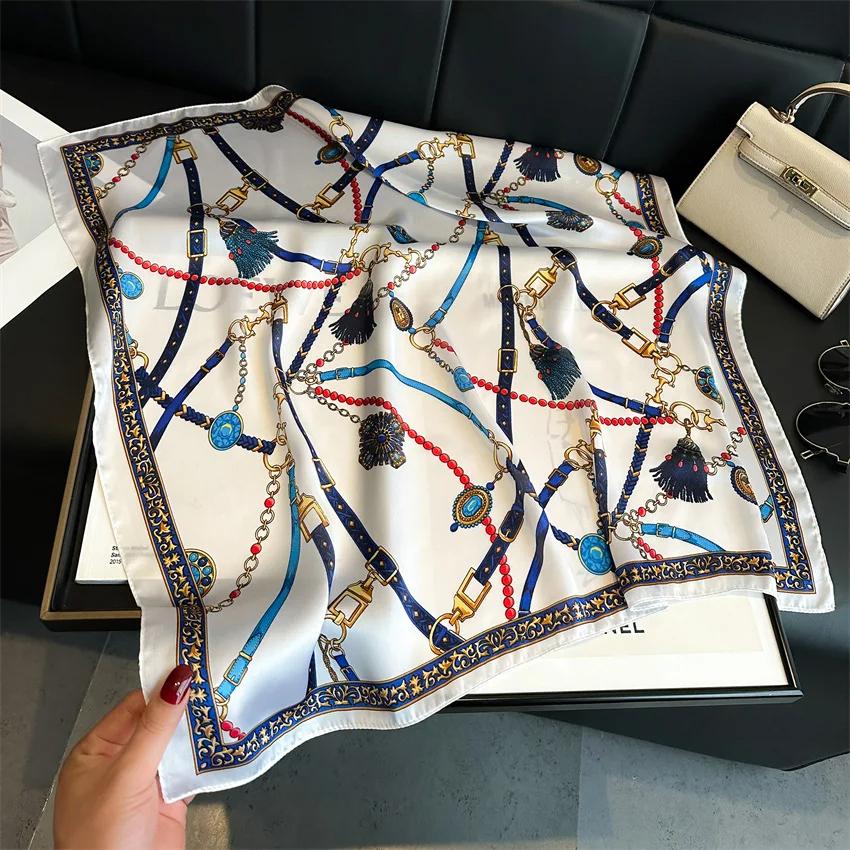 Luxury Chain Print Small Square Scarf Ladies Simulated Silk Thin Neck Scarf Fashion Sunscreen Headscarf For Women