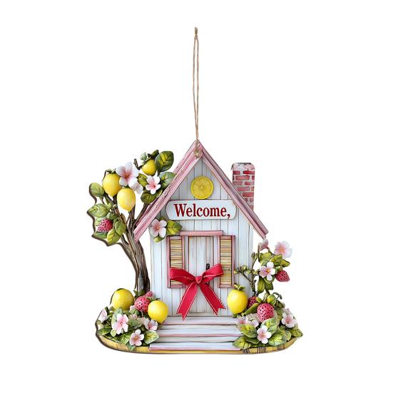Wooden House Shape Hanging Sign Rustic Spring Cottage C