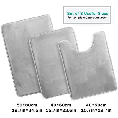 3Pcs-Set Bathroom Memory Foam Bath Mat Set, Antiskid Absorbent Quick Drying Bath Mat, Bathroom Carpet and Contour Carpet Set
