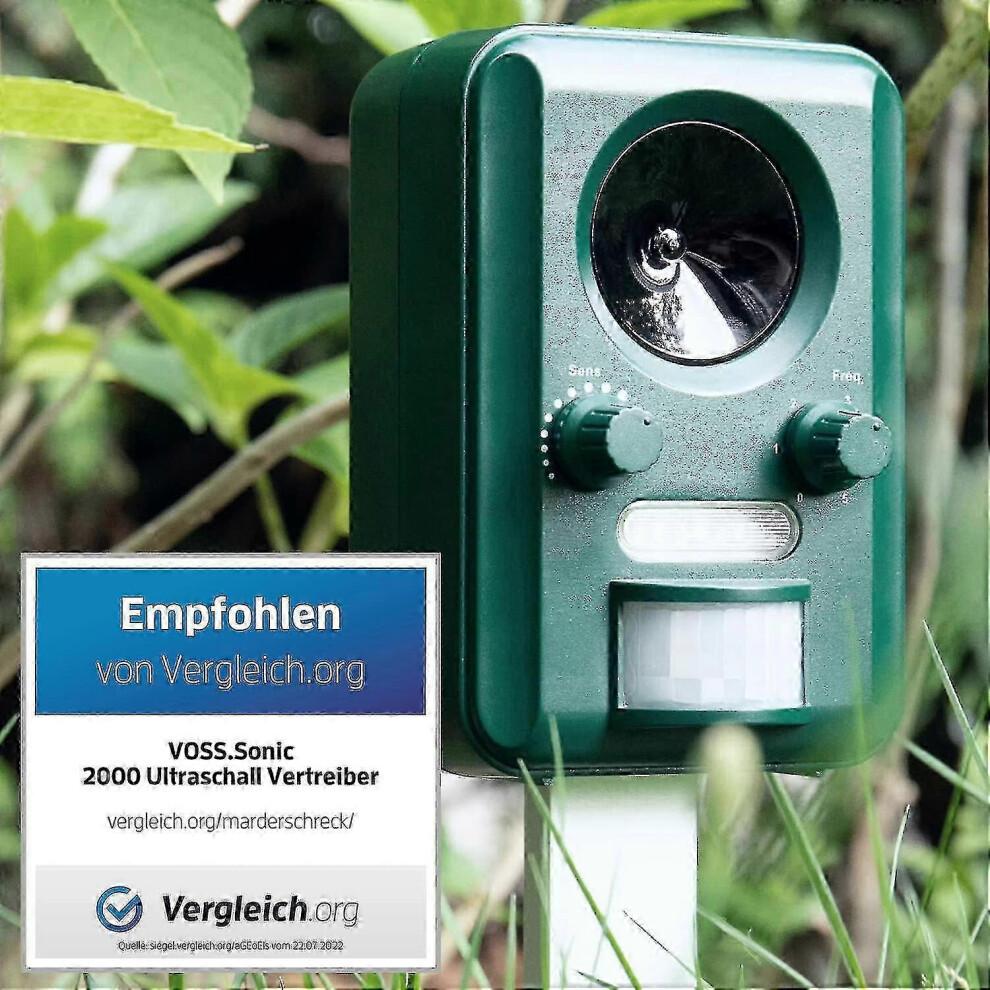 Voss.Sonic 2000 Ultrasonic Animal Repellent with Solar Power for Cats, Dogs, Martens in Gardens/Yards