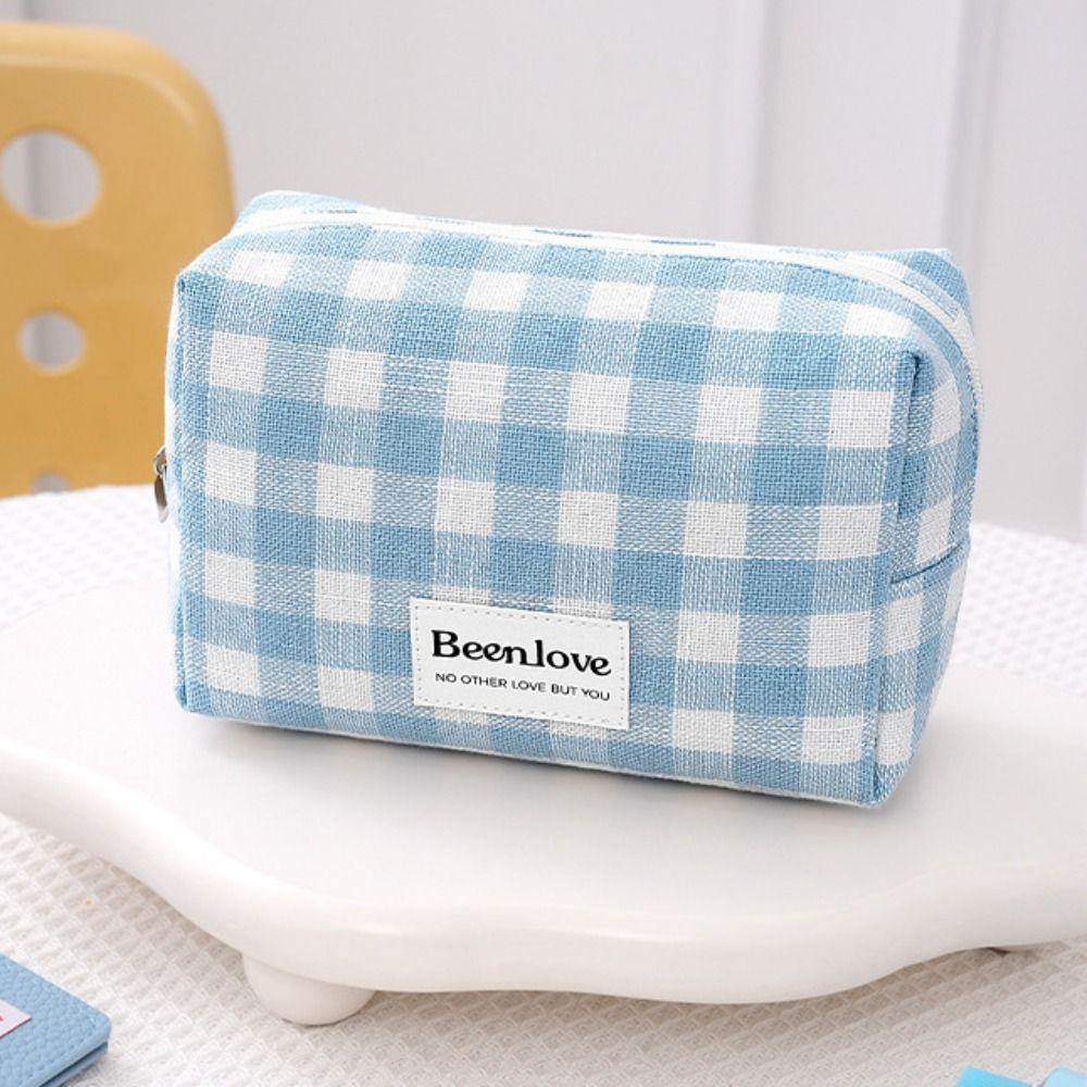 Large Capacity Makeup Pouch Lattice Travel Wash Bag Simple Plaid Cosmetic Bag Women/men