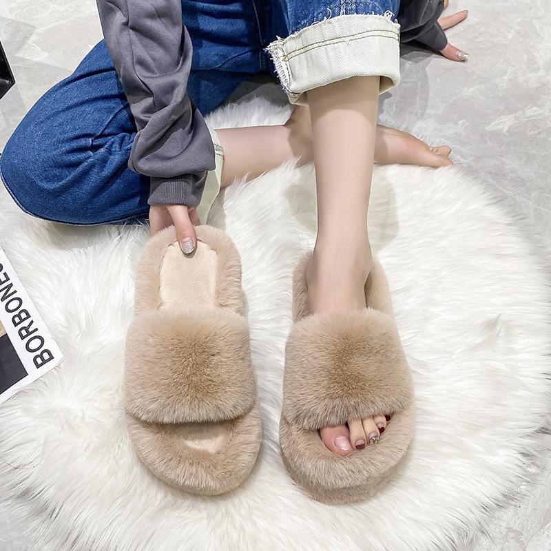 Women's Furry Slides Plush Slippers Fluffy Flip Flops Luxury Slip On Platform Home Fashion Designer Comfortable Indoor