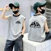 Boys' Color Block Cotton Vest T-Shirt - Summer 2026 Casual Sleeveless Top for Medium & Large Sizes
