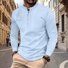 Camisa Henley Casual Retro de Algodão e Linho para Homem, Botão, Manga Comprida