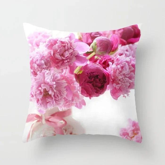 Home Decor Pink Roses and Love Pattern Pillow Cover Pattern Cushion Cover Suitable for Sofa Bedroom Car Pillow Cover