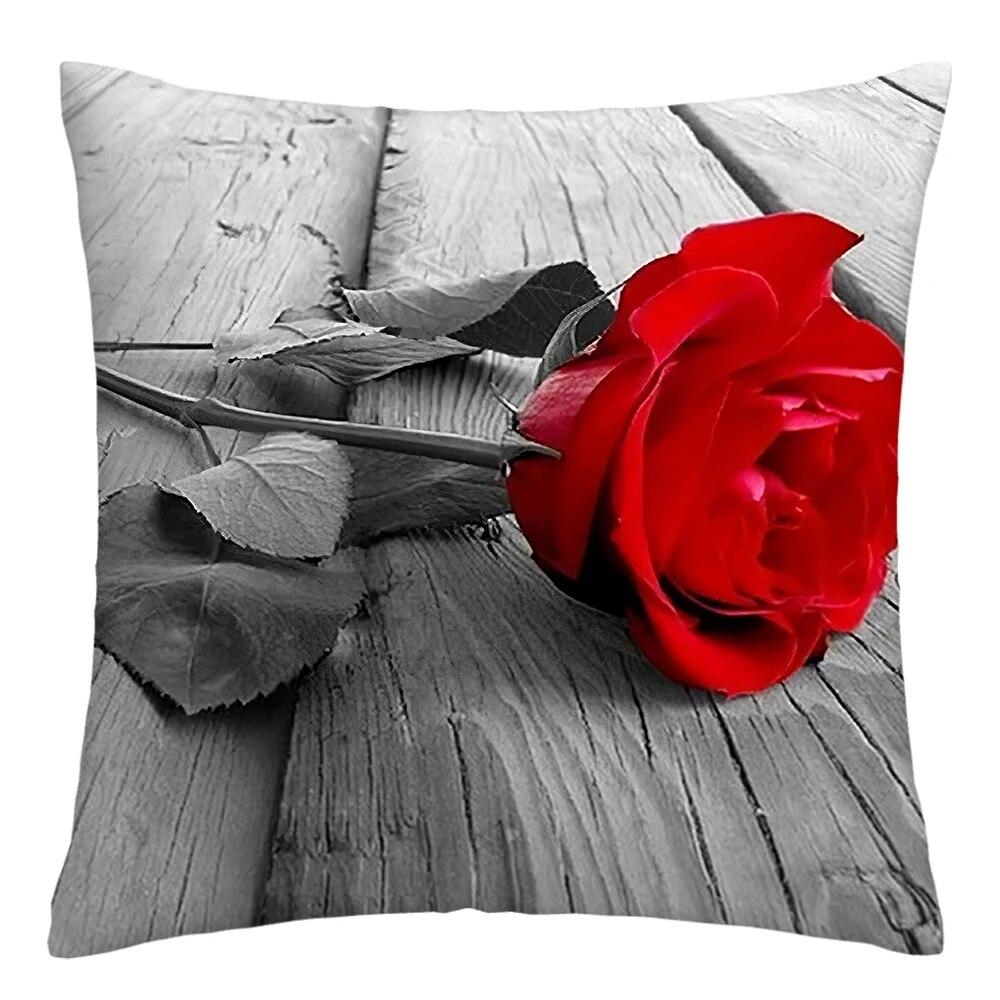 Red Rose Flower Print Pillowcase Sofa Cushion Cover Home Improvement