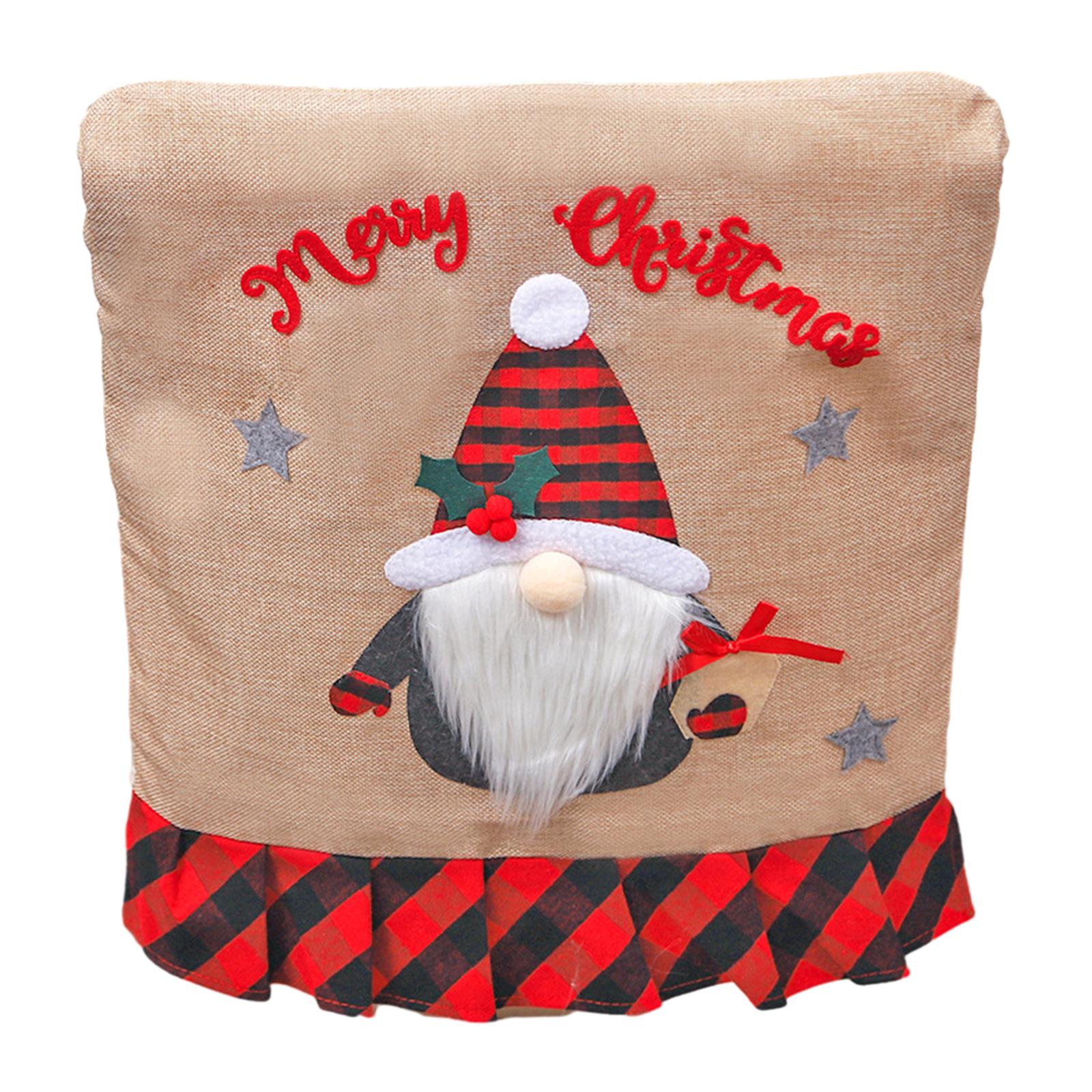 Christmas Chair Cover Cartoon Santa Gnome Chair Sleeve Back Decor 2024 New Year Holiday Home Restaurant Decorations A