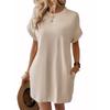 Women's Spring and Summer New Solid Color Round Neck Loose Short-sleeved Pocket Dress