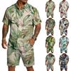 Men's Casual Printed Lightweight Breathable Shirt and Drawstring Shorts Set