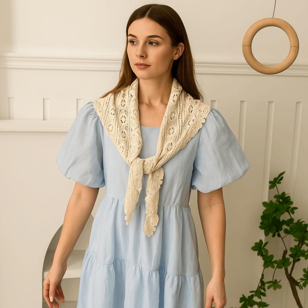 White Lace Triangle Scarf Cape Hip Scarf Retro Flower Scarves  Summer