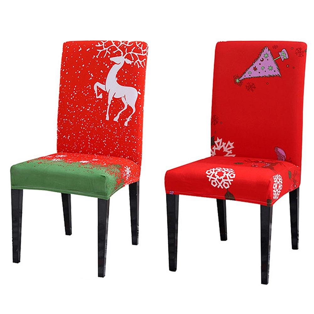 Christmas Theme Dining Chair Seat Covers Slip On Stretch Santa Claus Printed Banquet Party Decor Supplies