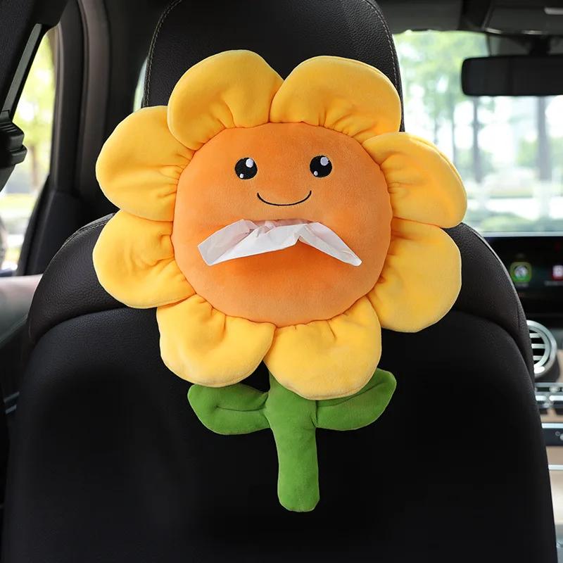 Cartoon Animal Car Tissue Box Creative Short Plush Armrest Tissue Box Car Seat Back Hanging Tissue Holder Cute Car Accessories
