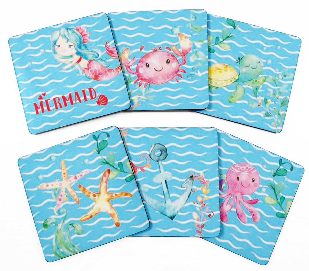 Inkdotpot Set of 6 Drink Coasters Decorative Non,Slip Cork Base 4-inch Square Printed Coasters Easy Clean