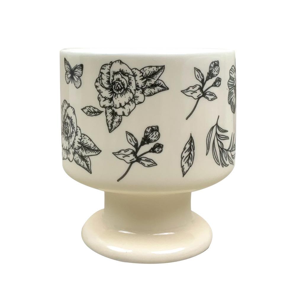 Retro Camellia Black and White Goblet Niche Ceramic Mug Coffee Dessert Water Cup Souvenir Gift Birthday