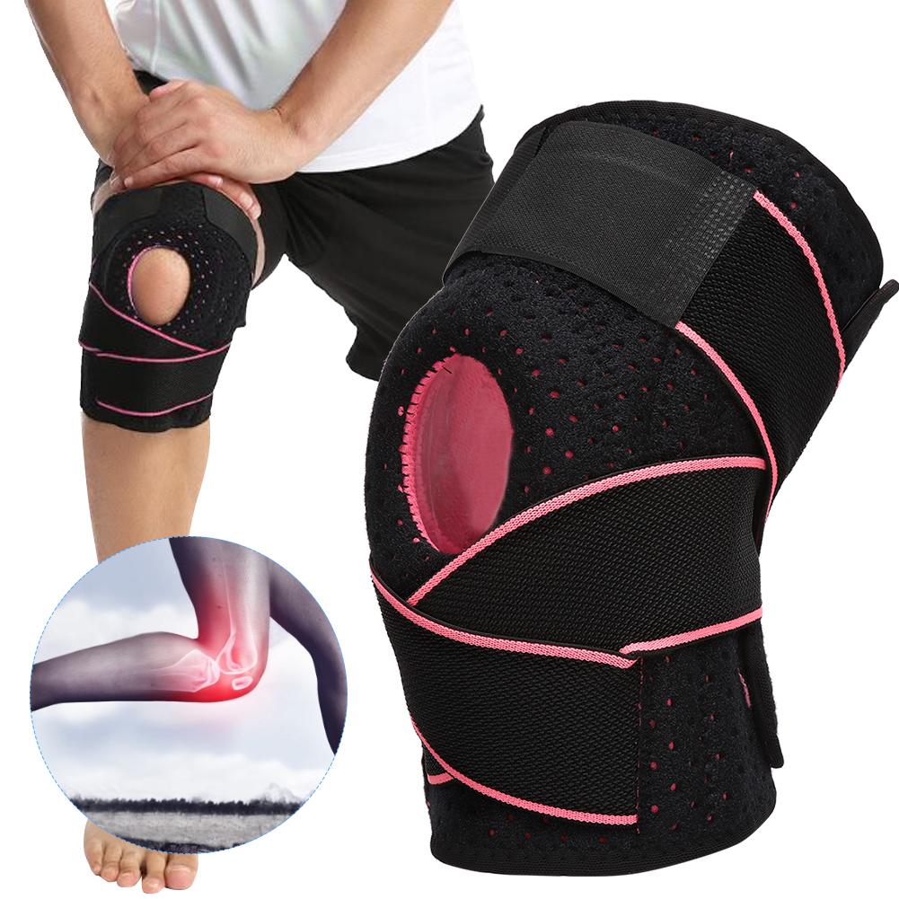 1pc Knee Brace with Side Stabilizers Breathable Sports Knee Support Protector(Black Pink )