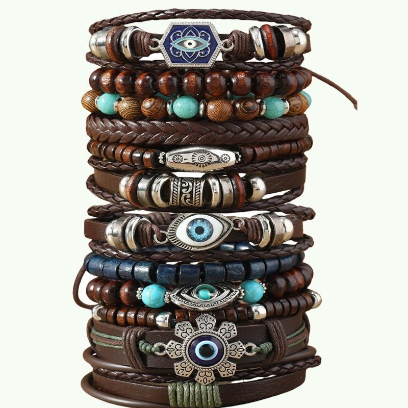 TEMU New 12-piece Set of Coconut Shell Wood Beads Beaded Elastic Line Men's Bracelet Bracelet Bracelet