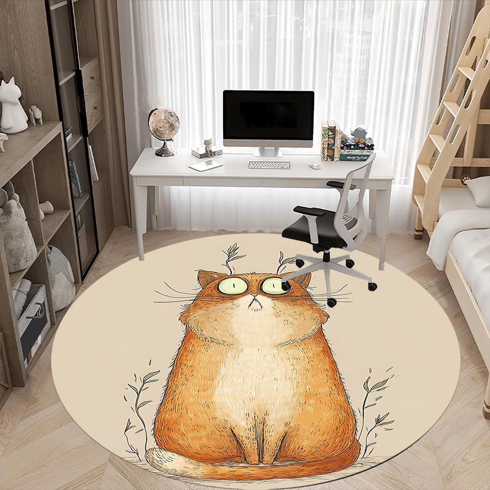 1PC Cat Whiskers Office Round Area Rug, Mat Suitable ForOffice, Under Office Chairs Bedroom Living Room Home Decor, Room Deco