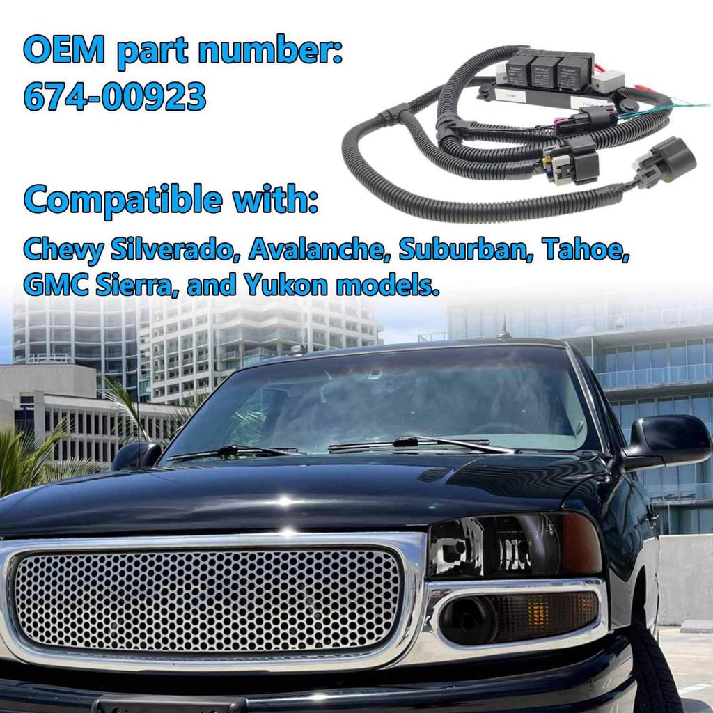 Dual Speed Electric Fan Control Wiring Harness Kit 674-00923, Compatible with Chevy Silverado Avalanche Suburban Tahoe GMC Sierra Yukon, Retrofit