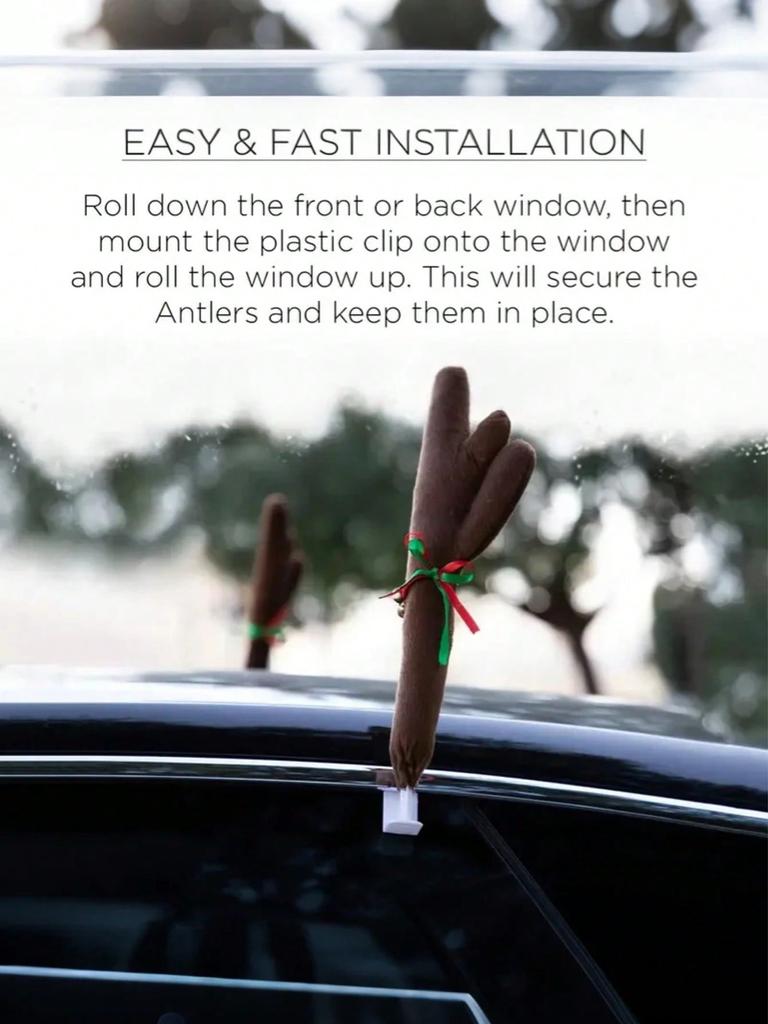 Christmas Reindeer Antler Car Decoration Kit – Rudolph Red Nose + Jingle Bells, Festive Auto Accessory Gift.