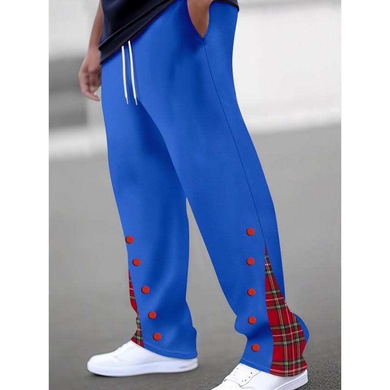 Men's Casual Pants New Sports Buttoned Colour Block Trousers Stylish